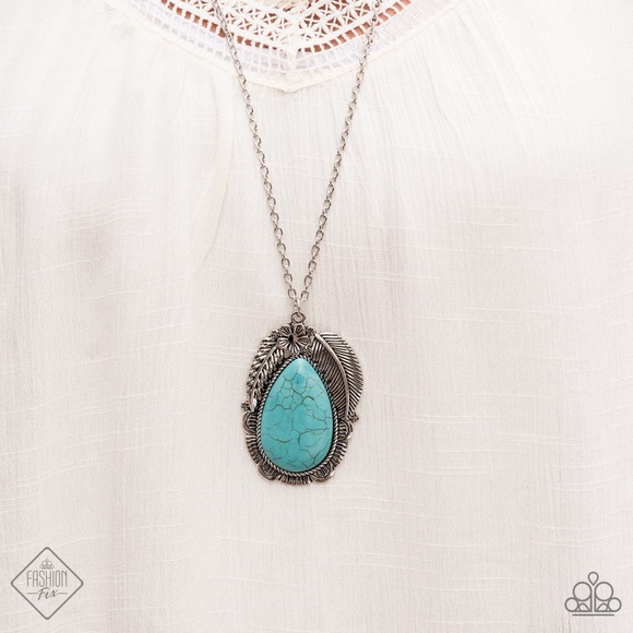 Turquoise look necklace and earrings set - Picture 2 of 4